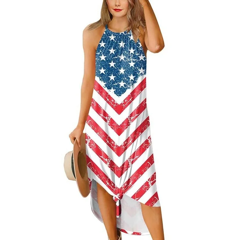 

Summer Trend New Women's Clothing Amazon EBay Hot Round Neck Split Independent Day Suspender Dress
