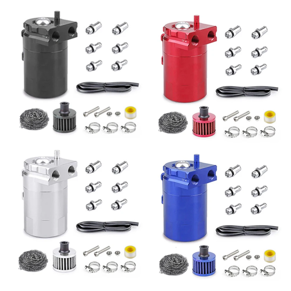 

Universal Car Baffled Aluminum Oil Catch Can Reservoir Tank / Oil Tank with Air Filter Hose Cleaner Fuel Trap Auto Accessory