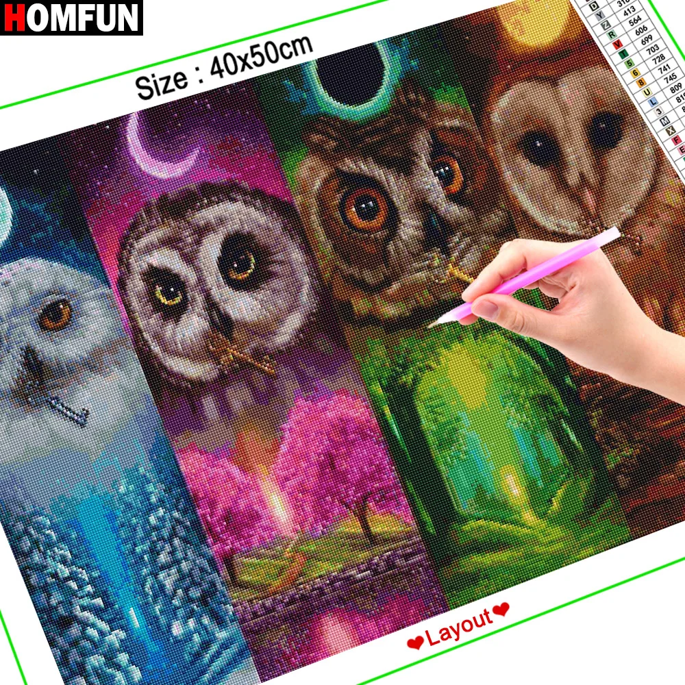 HOMFUN Краски с Алмазная вышивка &quotЦветной&quot Сова &quotЛуна&quot ing камни в форме ромба