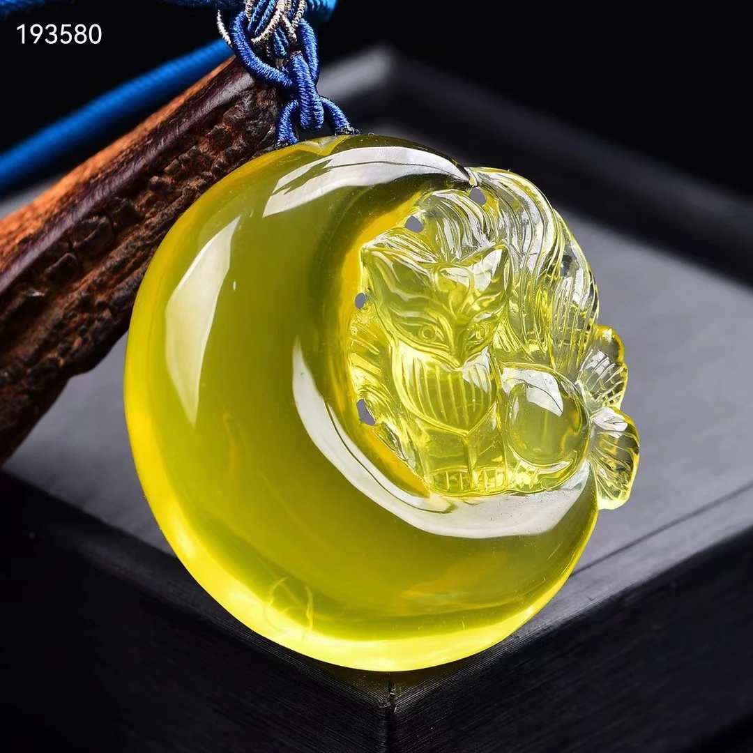 

Genuine Natural Yellow Citrine Quartz 9 Tails Fox Pendant 52*50*20mm Brazil Women Jewelry Clear Citrine Beads Necklace AAAAA