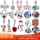 Подвеска-бусина в виде снежинки в коробке, собаки, дерева, медведя, подходит для оригинального браслета Pandora, серебро 925 пробы, Изящные Ювелирные изделия DIY