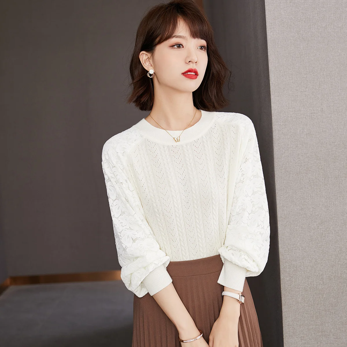 

Фонарик-рукав, шерстяной свитер для женщин, осень 2021