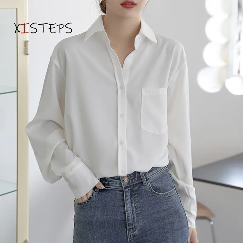 Retro Silky Chiffon Blouses Women White Black Shirts OL Style Suit Shirts Black White Ladies Office Work Wear Tops Thin Clothes