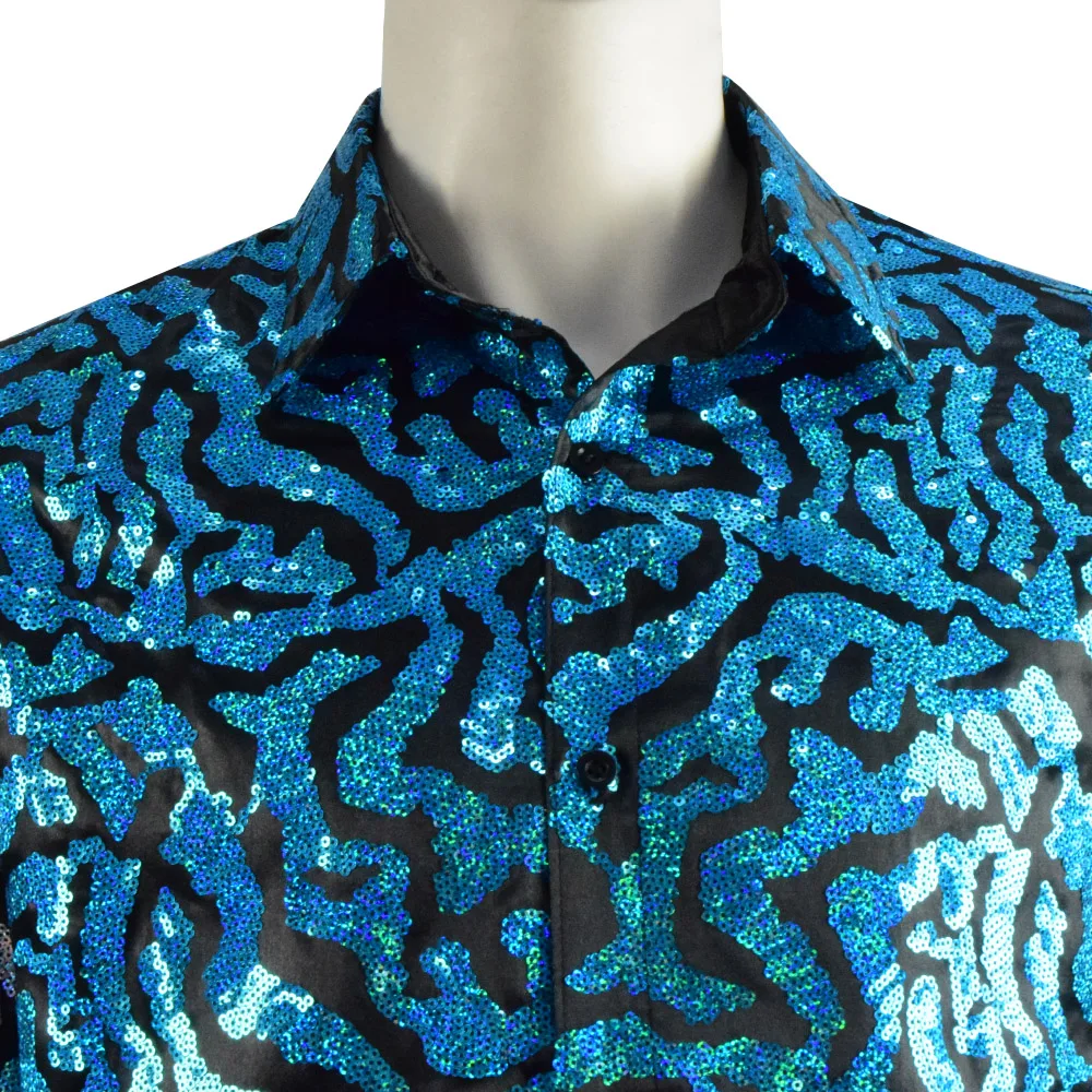 

CosDaddy Men Blue Sequin Shirt King of Tiger Joe Cosplay Cotume