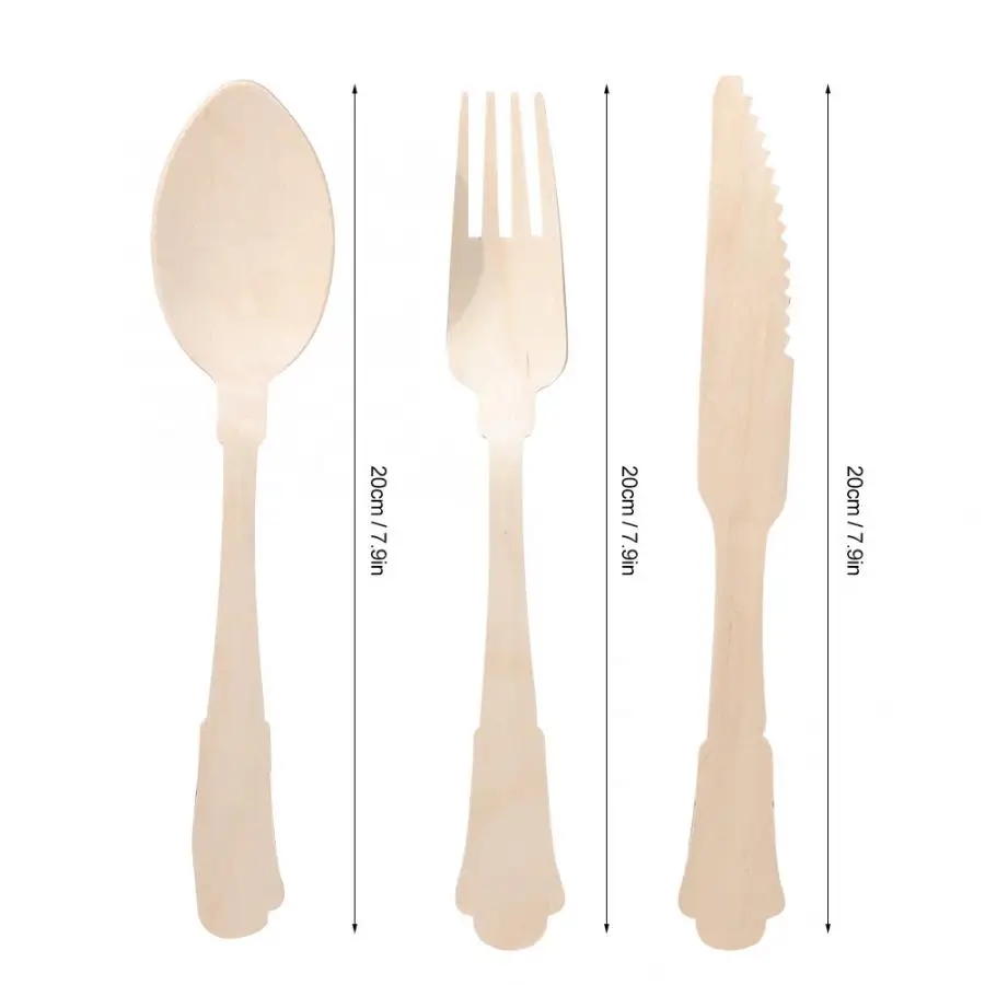 Деревянные одноразовые ножи вилки ложки столовые приборы посуда для вечеринки в