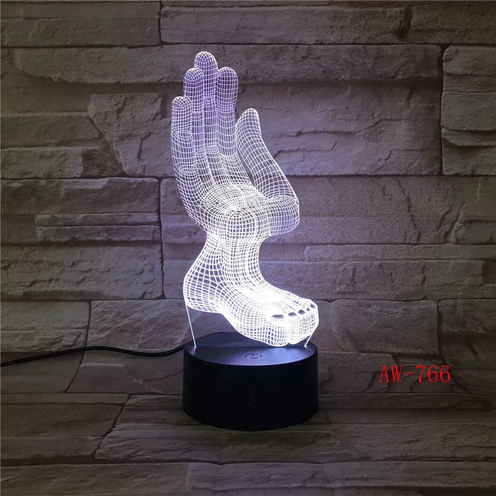 

New 3D Palm-Feet Desgin Lamp LED Night Lights with USB Cable Lighting as Indoor Room Decoration 7 Colors Office Light AW-766