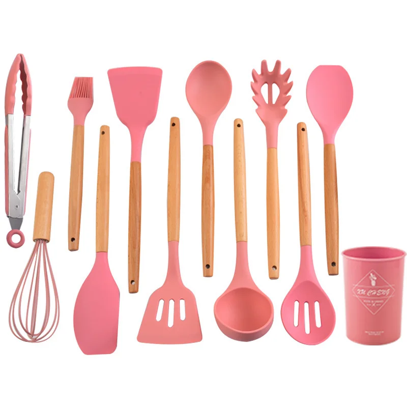 

12 piece nonstick spatula slotted shovel soup spoon cooking shovel oil brush kitchen Silica Gel Accessories