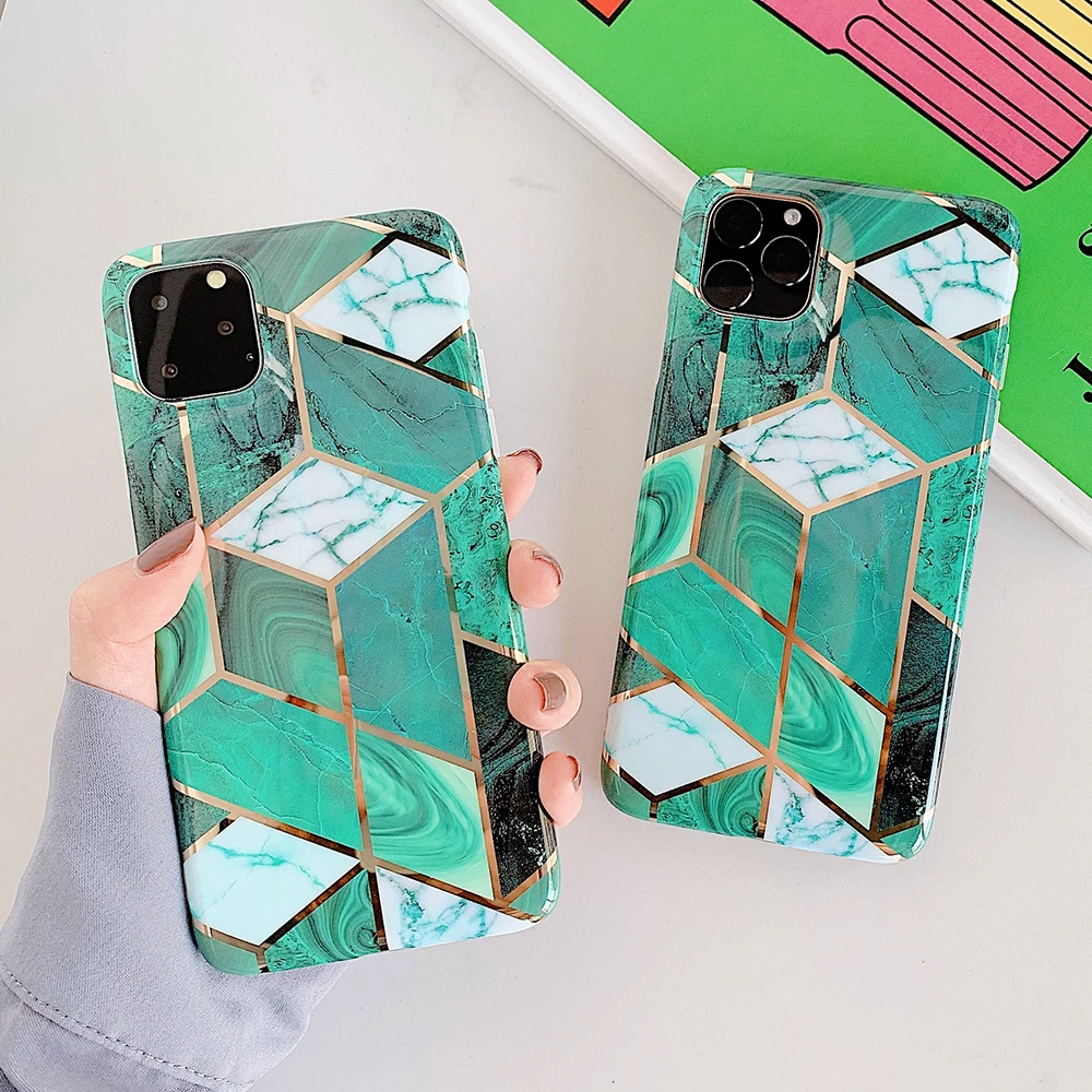 Чехлы для телефонов с геометрическим мрамором для iPhone 6, 6s, 7, 8 Plus, X, XR, XS, 11 Pro, мягкая Гальваническая задняя крышка, чехол