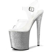 20cm clear glitter high platform sandals stripper heels open toe pole dance shoes women sexy fetish party gothic models show new