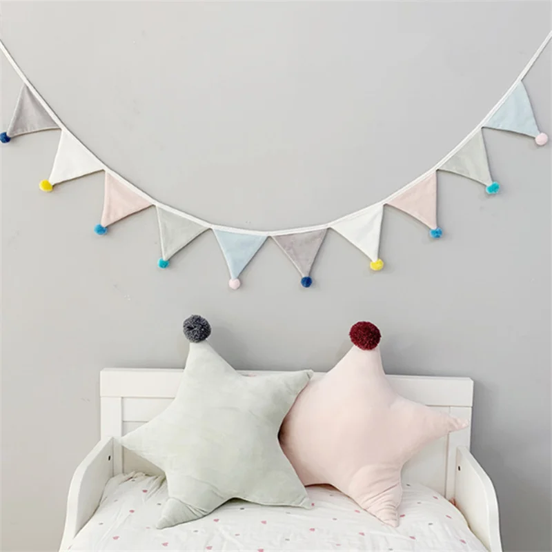 

243cm Nordic Pennant Flannel Bunting Banner Hanging Flags String with Plush Balls Kids Garland Party Room Home Best Decoration