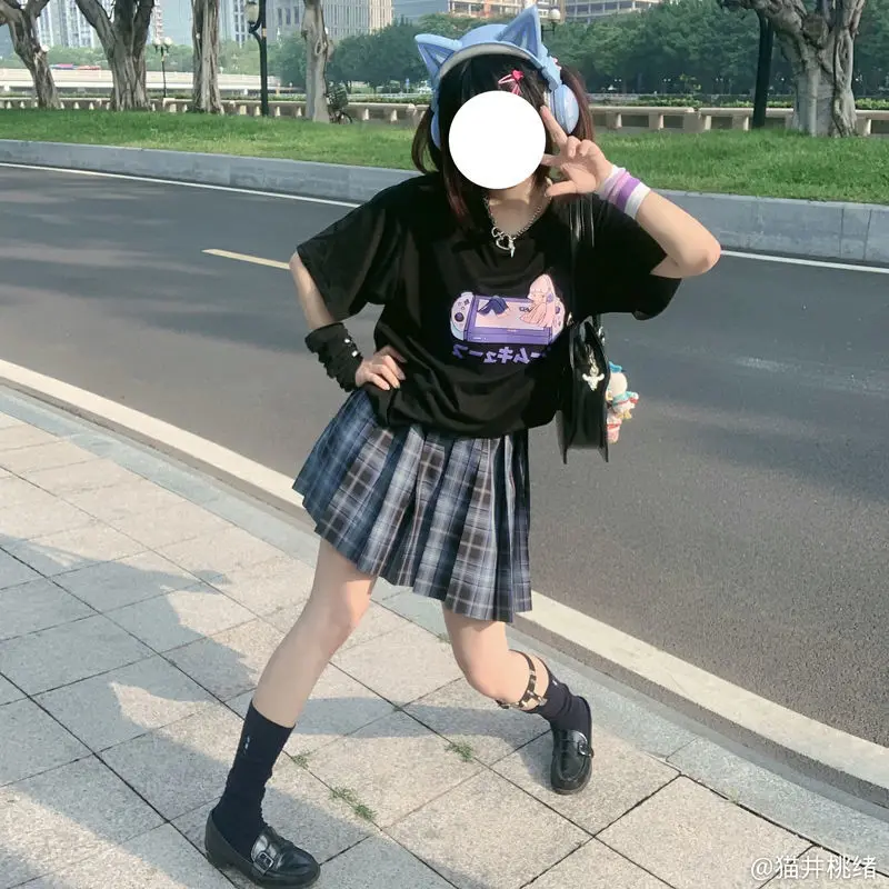 Кроп-Топ женский в стиле Харадзюку с принтом игровой консоли и круглым вырезом |