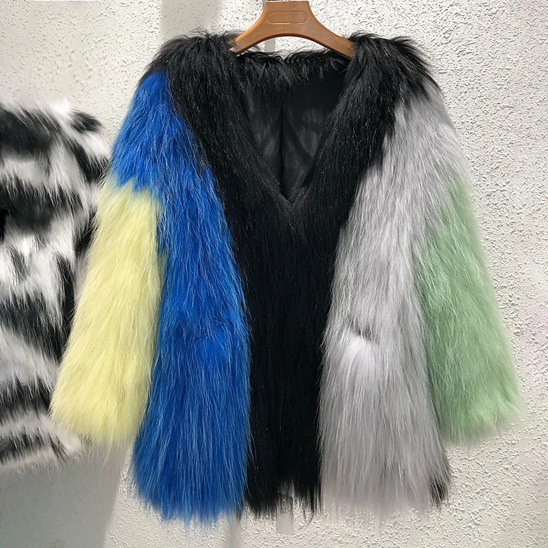 

Women 2020 Winter Fashion Patchwork Knitted Coat Female Real Fox Fur Jacket Ladies Long Warm Natural Raccoon Dog Fur Coats S79