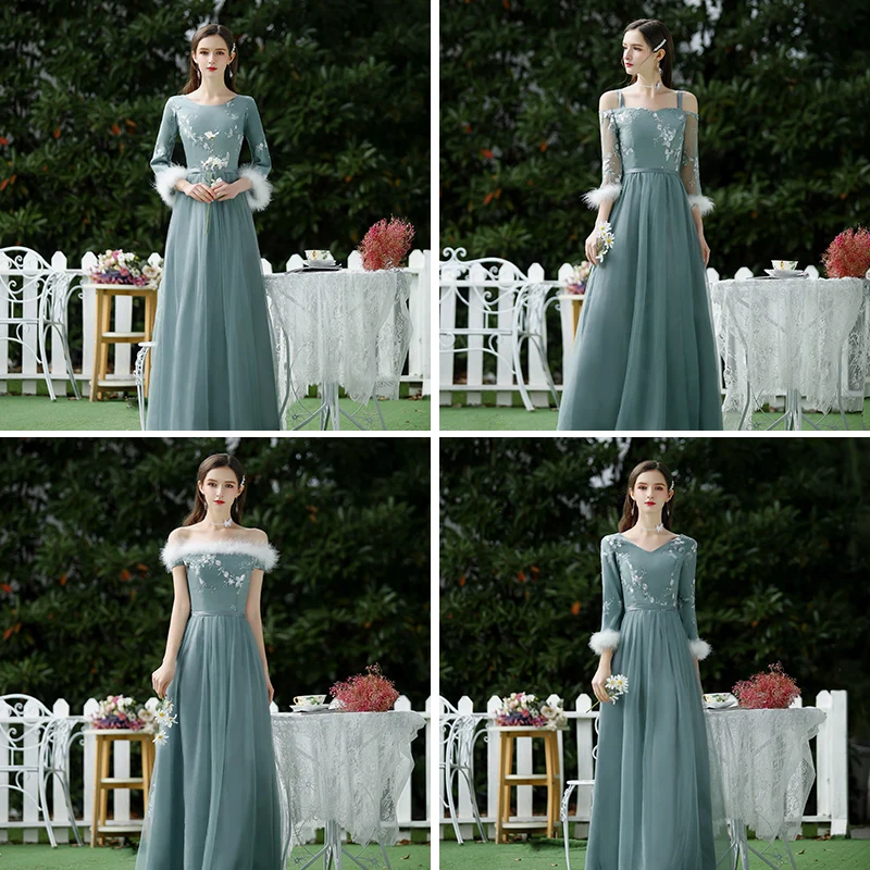 Трапециевидные бордовые платья для подружки невесты с вышивкой из тюля