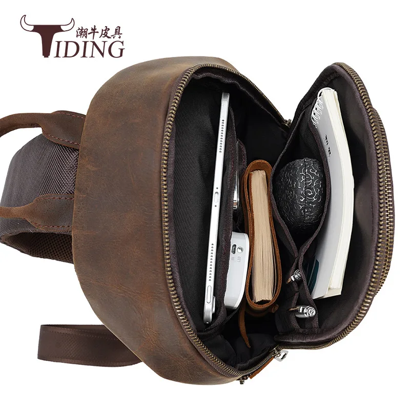 

Chest Pack Bags For Man Genuine Leather Casual Fashion Vintage England Style Travel Business Chest Shoulder Bag Male