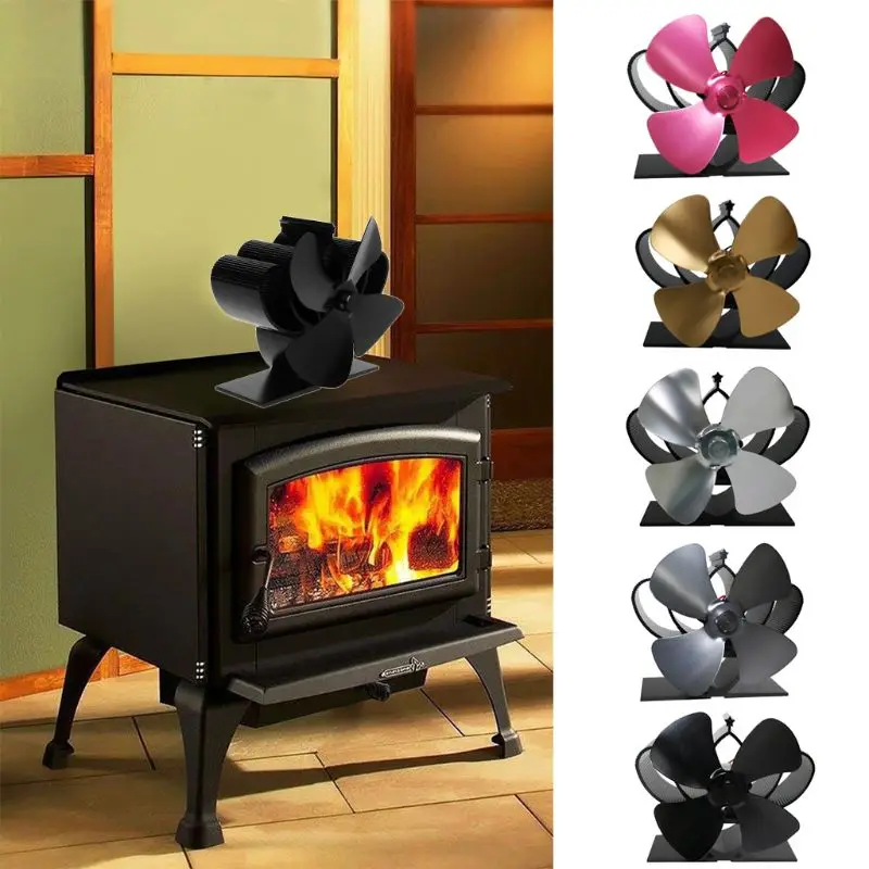 Самонагревающийся вентилятор для камина и плиты тихий 4 лезвия алюминиевый