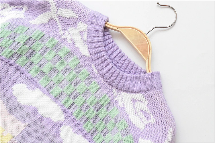 Вязаный свитер с вышитой уткой из мультфильма 2019 Зимний фиолетовый теплый