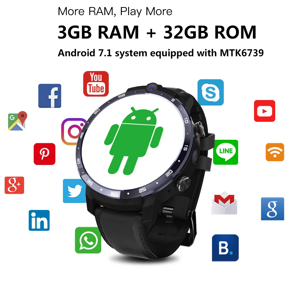 Смарт-часы мужские с пульсометром 4G 1 6 дюйма Android 7 Face ID 3G 32 ГБ LTE SIM GPS Wi-Fi |