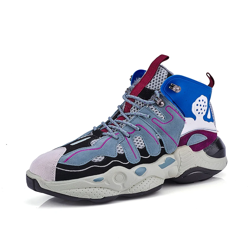 Мужские высокие кроссовки теплые меховые ботинки повседневная обувь разные