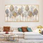 Современная Абстрактная Картина на холсте с золотыми листьями, плакаты и принты в скандинавском стиле, Настенная картина для гостиной, украшение для дома