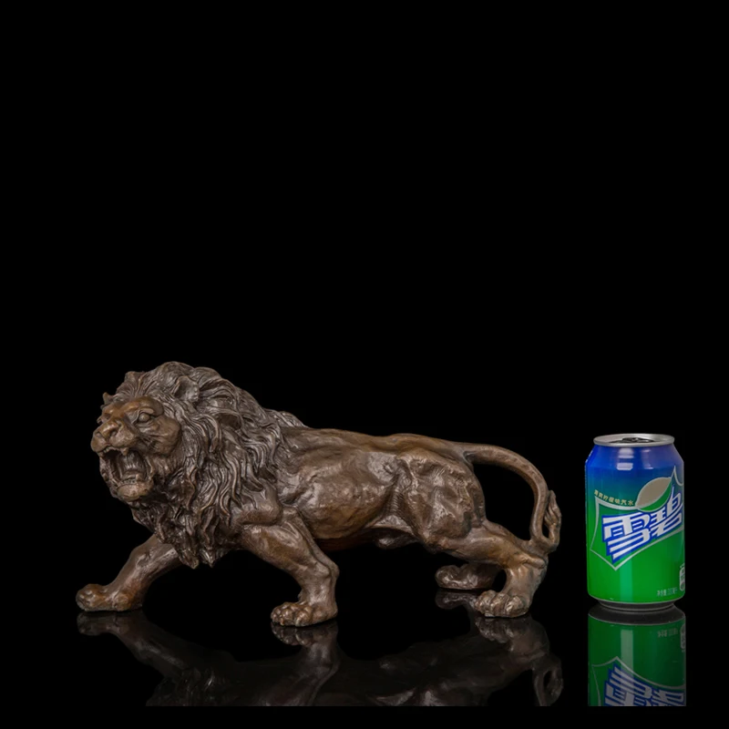 

[MGT] Indoor antique copper metal casting roaring lion ornaments small statue sculpture for table