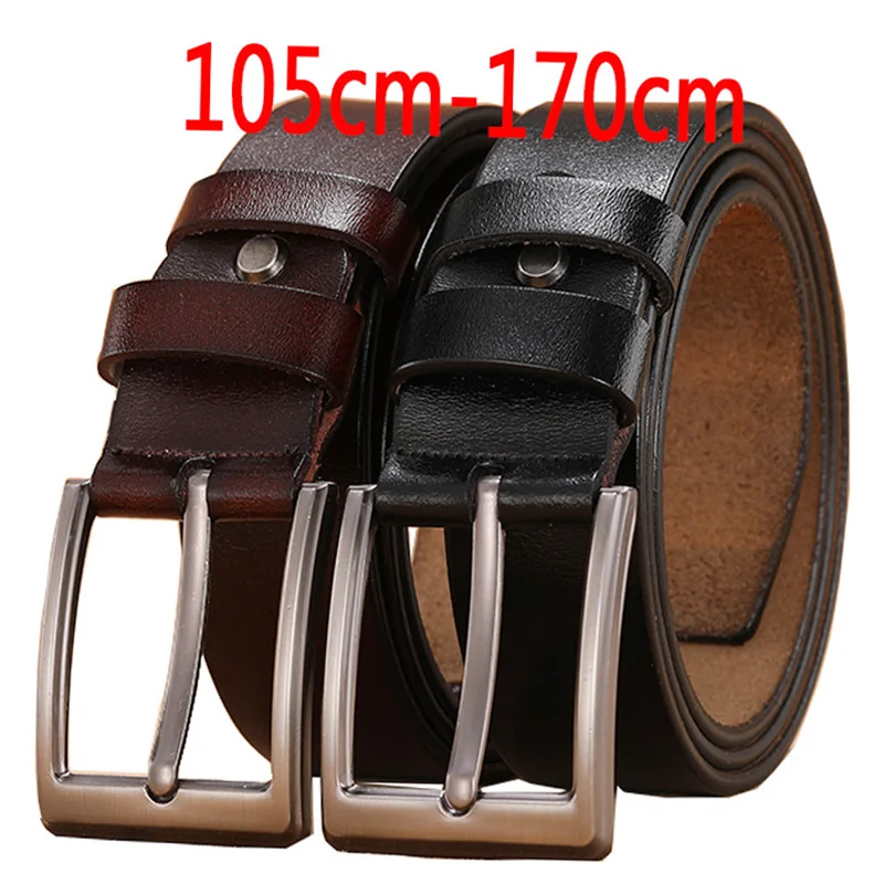 Men 130 140 150 160 170cm Belt Men's Cowskin Genuine Leather Alloy Pin Buckle Large Size Luxury Brand Designer Waist Strap Belts