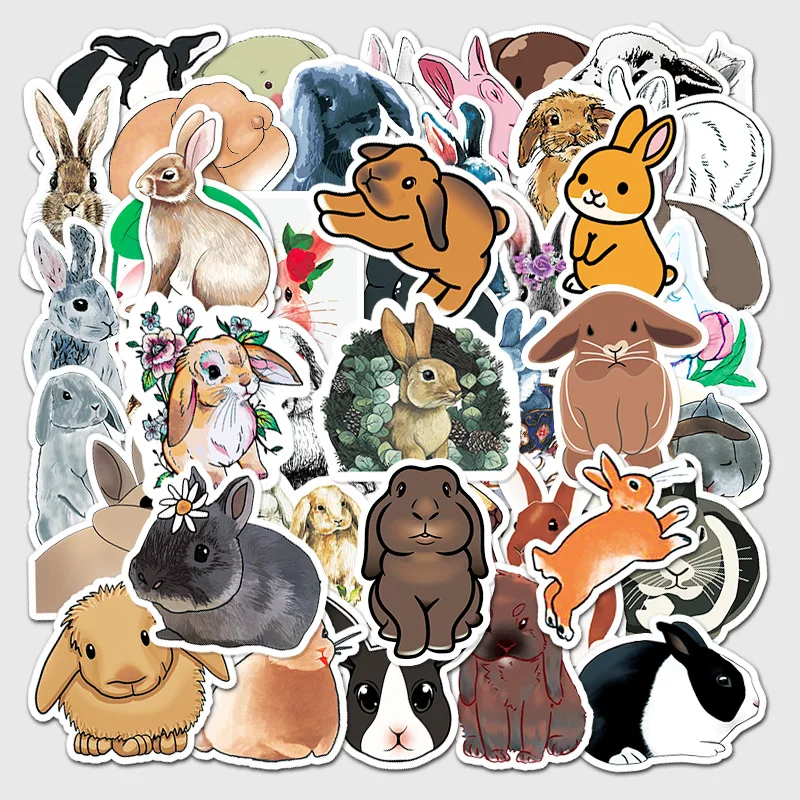 Pegatinas decorativas de Kawaii Rabbit, 50 Uds., material de papeler&iacute;a de conejo, planificador diario de basura, pegatinas para manualidades de Skateboard-3