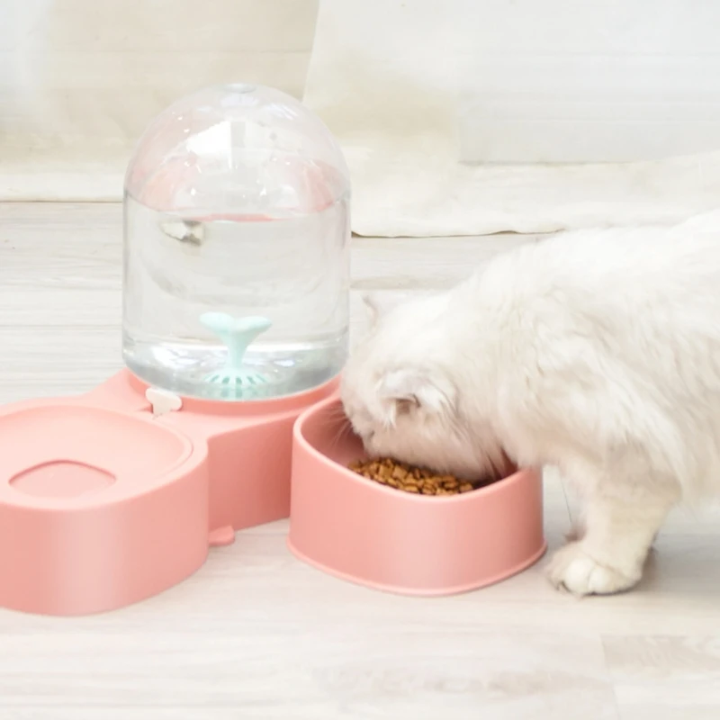 

2 in 1 Pet Cats Waterer Feeder Dish Bowl Puppy Dogs Automatic Water Container