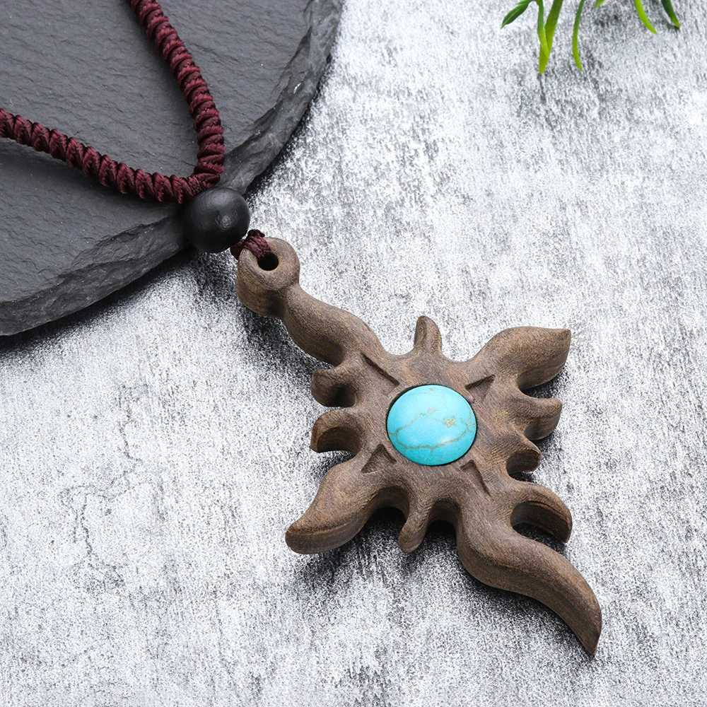 Модное ожерелье из сандалового дерева с подвеской натурального камня в