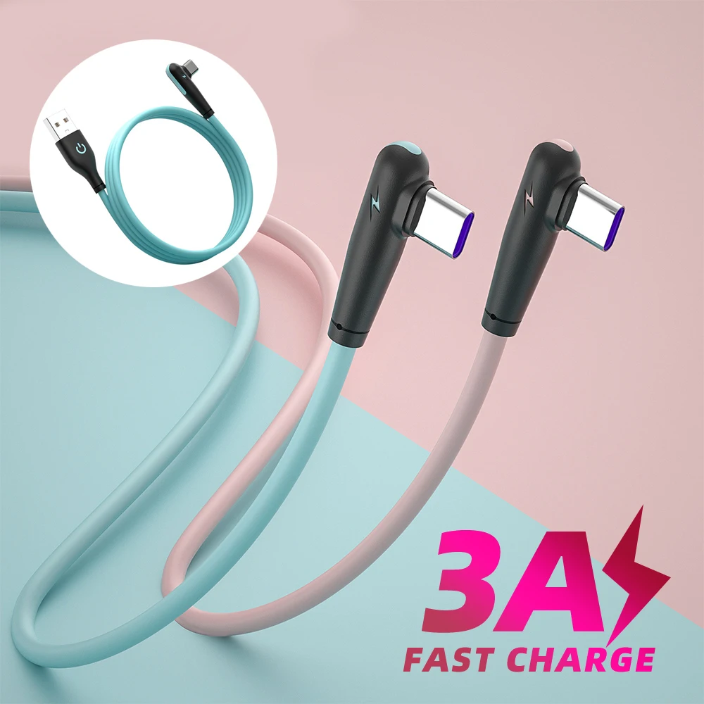 ANKNDO USB Type C кабель 90 градусов прямой жидкий TPE мягкий быстрое зарядное устройство
