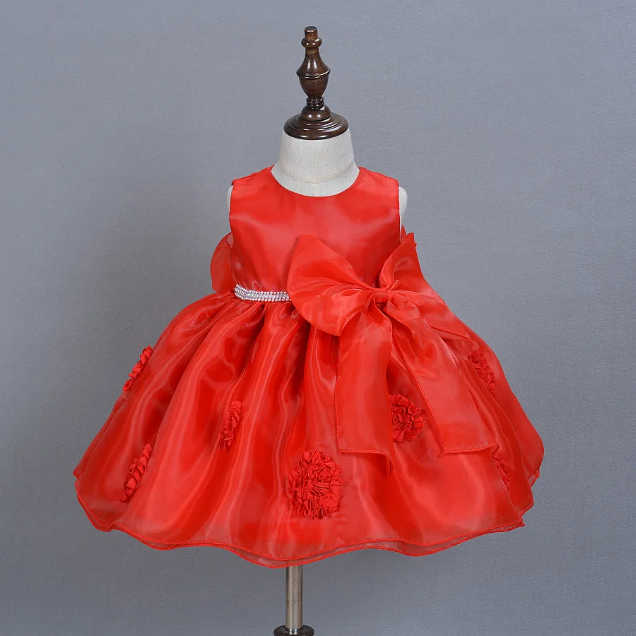 Детское красное платье для девочек с большой бант новорожденный принцесса 1st