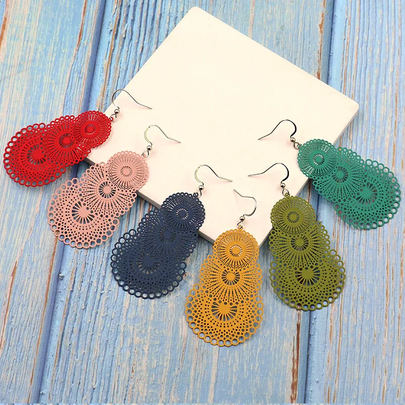 

European And American Alloy Earrings Round Geometry Flower Candy Color Earrings