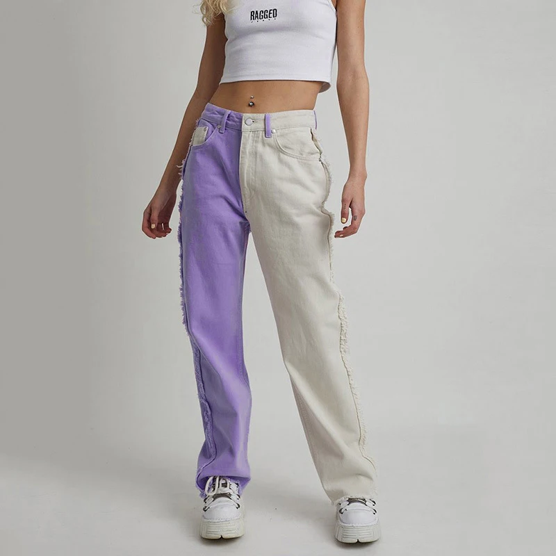 

Splice Cargo Pants harajuku Aesthetic Hit the color Y2k Loose High Waist Straight trouser suits Winter Vintage Women's pants