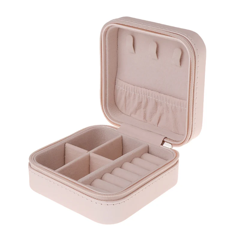 

Jewelry Storage Box Portable Organizer Zipper Portable Rings Earrings Storage Women Display Travel Case Women Leathe 10*10*5.5CM