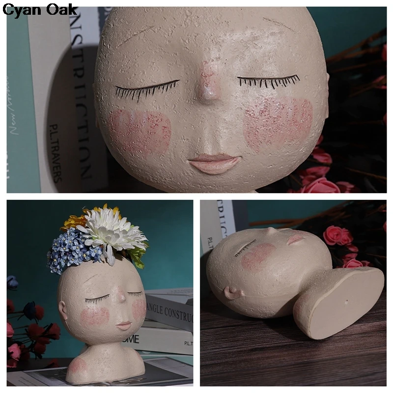 

Big Eyes Doll Resin Flowerpot Human Face Vase Decoration Figure Sculpture Crafts Storage Container Flower Arrangement Container