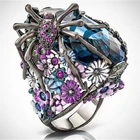 Женское Винтажное кольцо с крупным пауком, обручальное кольцо с синим кристаллом, подарочные украшения на Хэллоуин