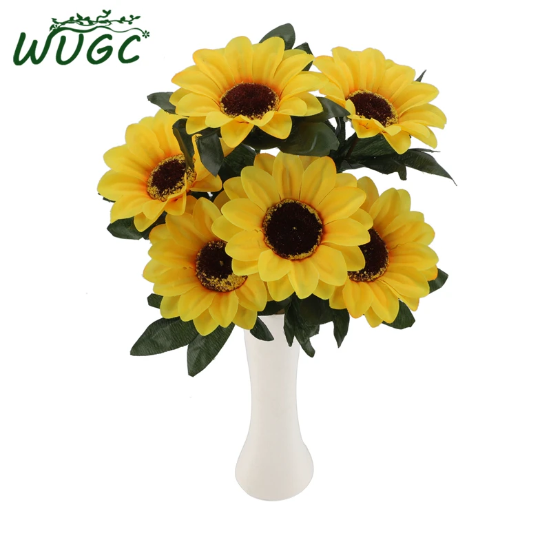 Осенние украшения 6 головок Желтые Подсолнухи шелковые искусственные цветы