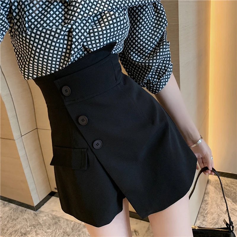 

Women A-Line Korean Club Wide Leg Skirts High Waist Single Breasted Irregular Summer Mini Skirt Slim Fitted Elegant Casual Party