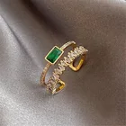 Новое поступление 2021, зеленые двухслойные Регулируемые кольца в стиле ретро, модные открытые кольца со стразами, элегантные женские ювелирные изделия