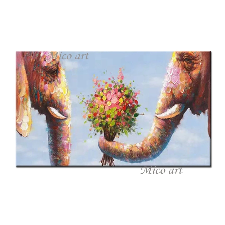 

No Framed Hand Painted Abstract Lover Elephant 100% Hand Drawn Picture Art Cartoon Animal Oil Painting On Canvas Wall Decor Art