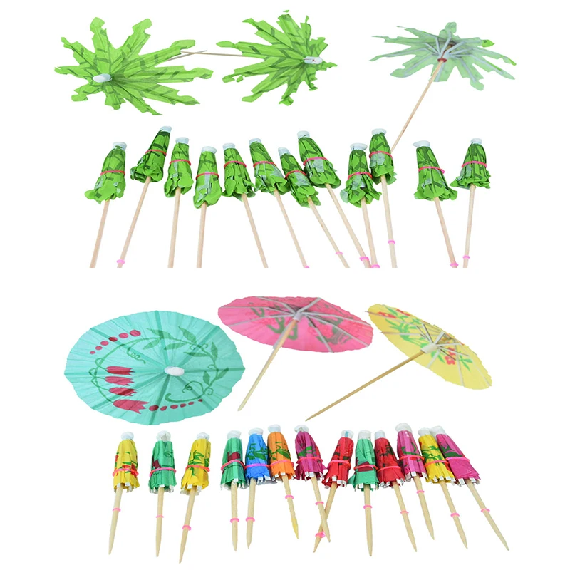 

20/50Pc Retro Mix Color Umbrella Wooden Toothpick Coconut Tree Snack Cocktail Parasol Cake Topper DIY Birthday Beach Party Decor
