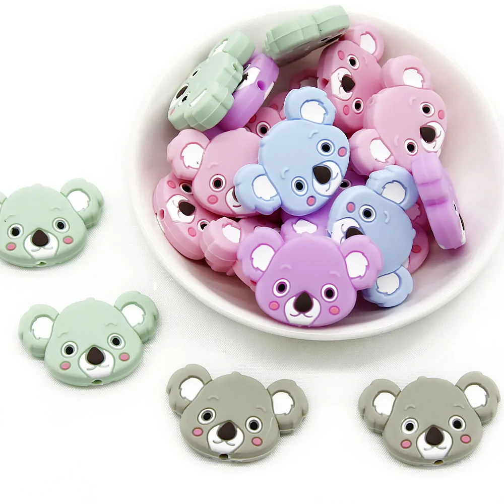 

Cute-idea 10pcs Silicone Beads Mini Koala bead Food Grade Rodents DIY Baby Teething Necklaces Toys Baby Silicone Teether