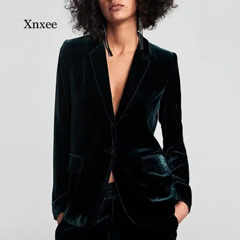 

Женский бархатный блейзер на одной пуговице, с V-образным вырезом