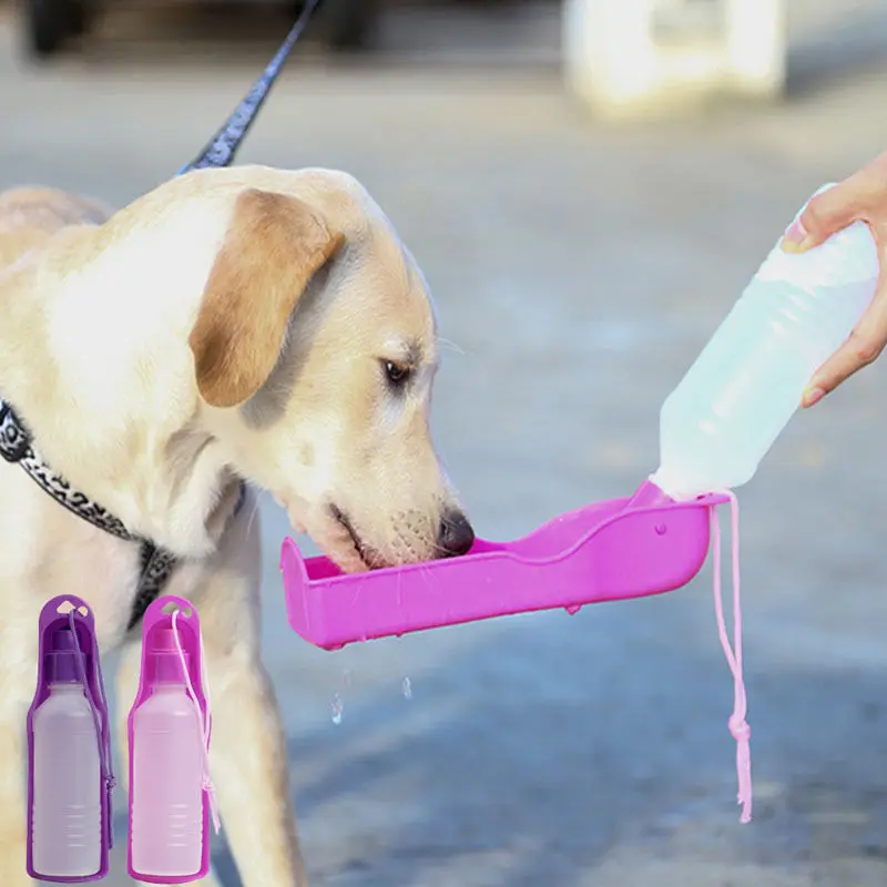 

New Hot 250ml/500ml Portable Pet Dog Water Bottle Plastic Feeding Bowl Cute Dogs Travel Water Bottles Fold Up Dispenser Feeder