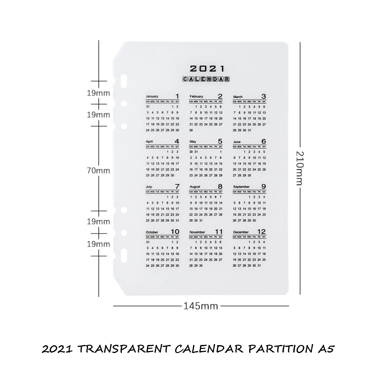

Planner Divider Pp Calendar Partition Standard 6-hole A5 Calendar Partition New Year Simple 2021 Calendar