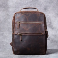 retro simple mens genuine leather backpack womens crazy horse cowhide daily backpack large capacity travel bag computer bag