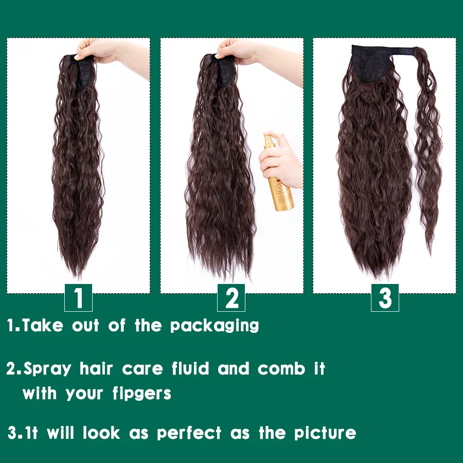 Leeons 22 " Long Corn Wavy Ponytail Synthetic Drawstring Hair Extensions Black Brown | Шиньоны и парики