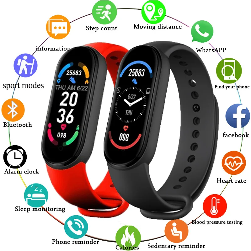

2022 M6 Smart Band Watch For Men Women's Fitness Sports Bracelet Bluetooth Wristband Music Watches Fit Huawei Xiaomi Phones