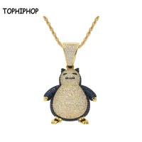 tophiphop hip hop mask necklace pokemon pendant micro pave cubic zircon copper necklace iced out chain mens jewelry gift
