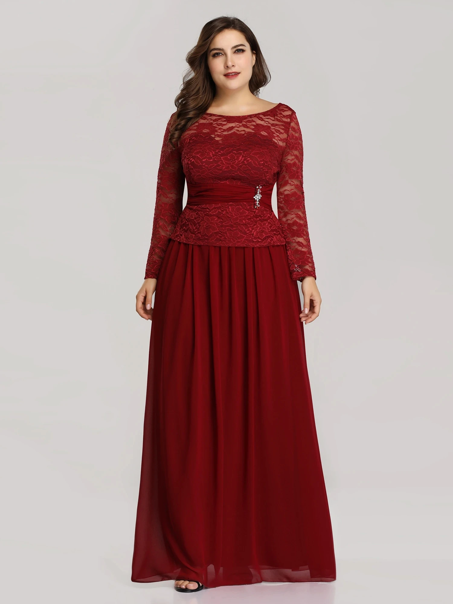 

Ever Pretty Long Sleeve Burgundy Lace Dresses For Women Vestidos De Gala