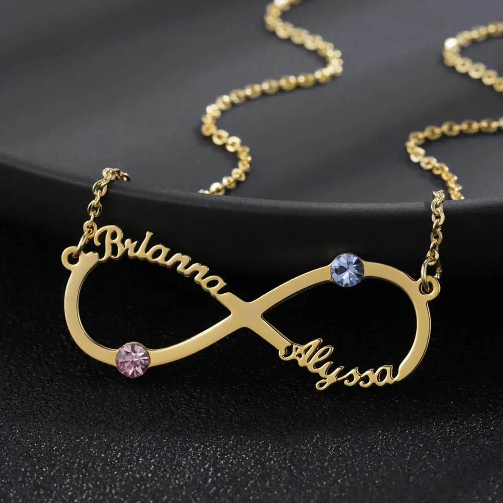 

Personalized Infinite loop Name Necklace Birthstone Name Necklace Stainless Steel Nameplated Necklaces Custom Jewelry Gift Women